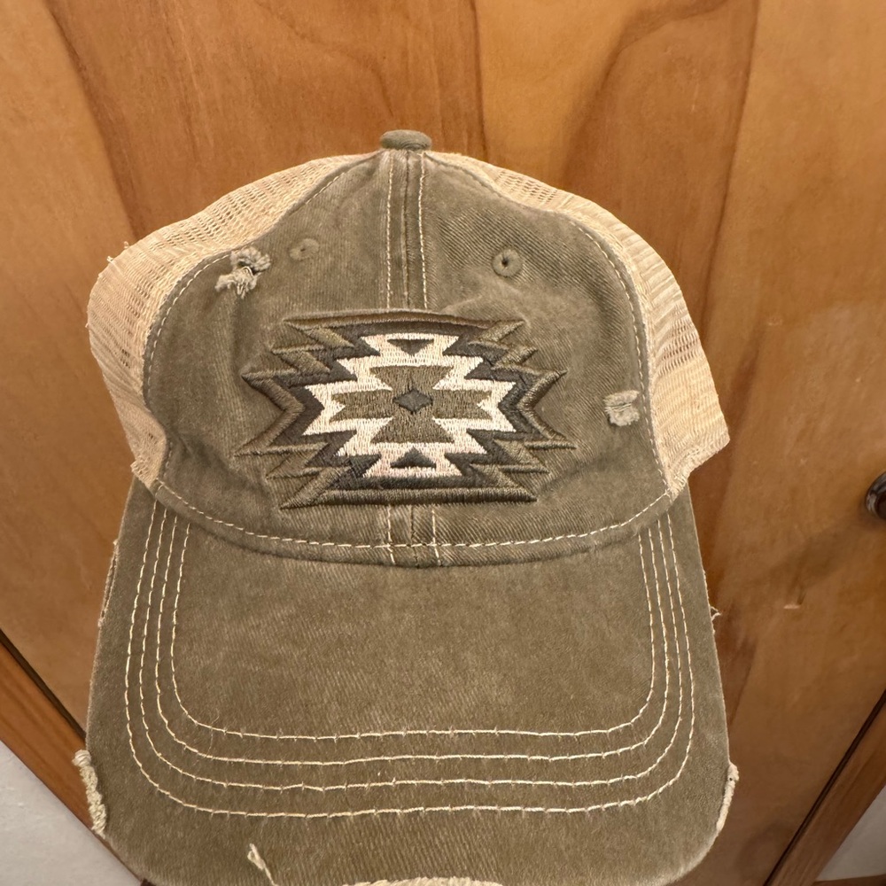 CC Boutique Olive and Tan Distressed Cap